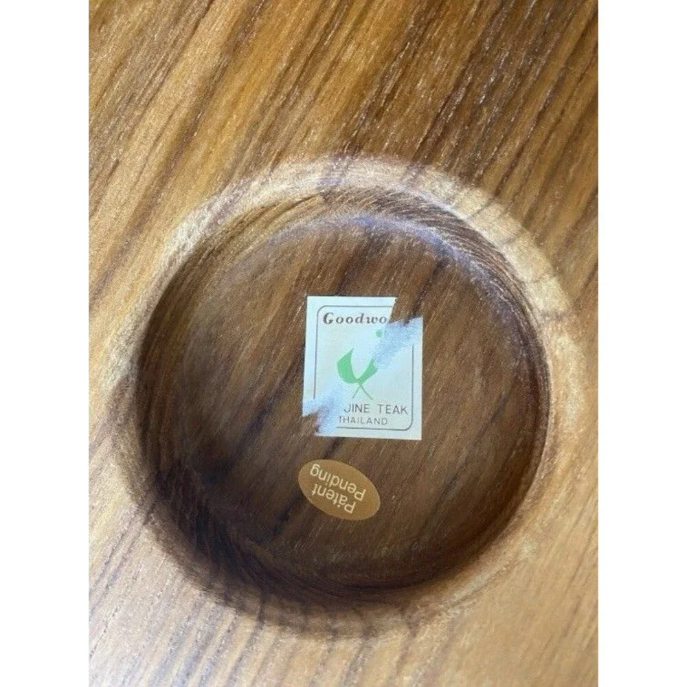Vintage MCM Goodwood Teak Wood Glass Dome Cheese Tray Floral Cake Plate 1970s